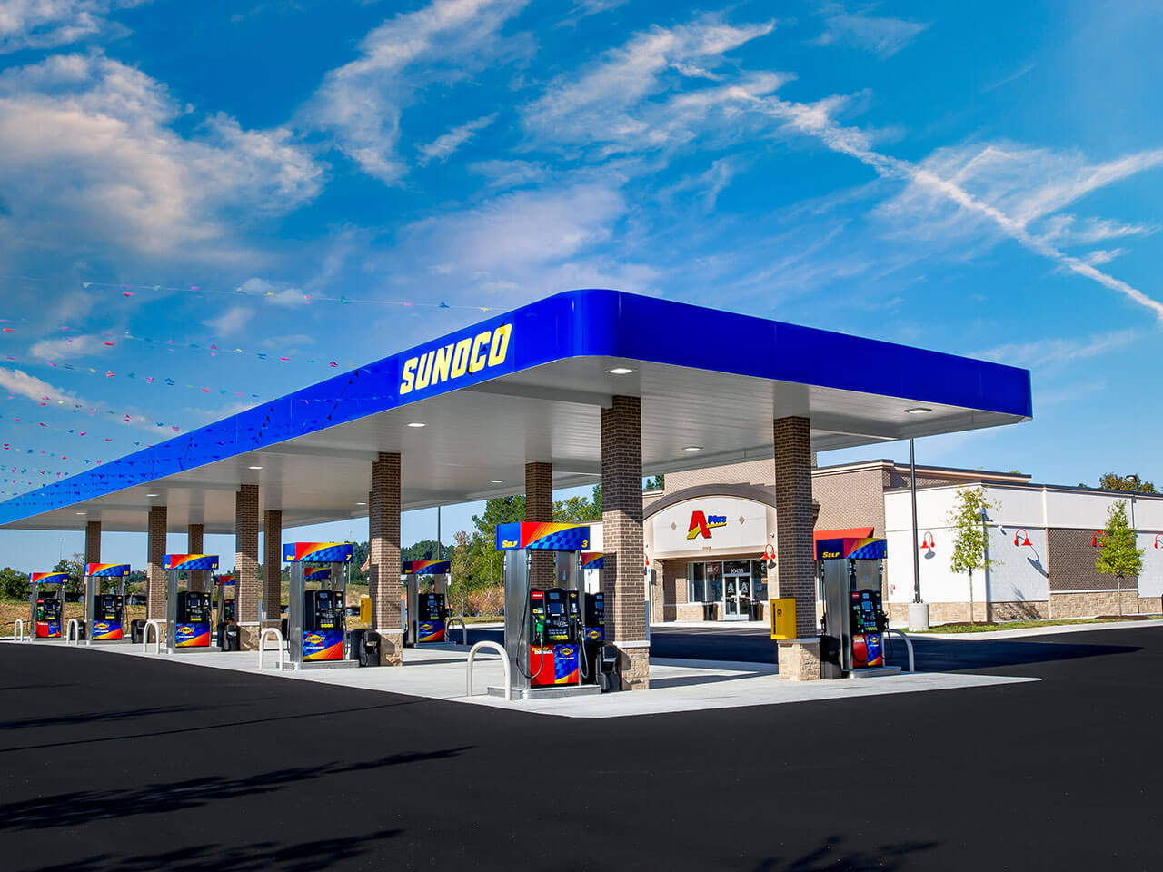 Sunoco gas pumps at Aplus convenience store