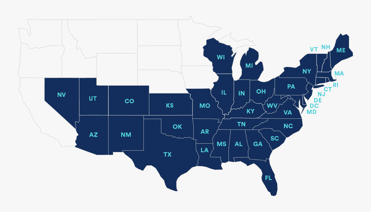 Map of unbranded service areas in United States