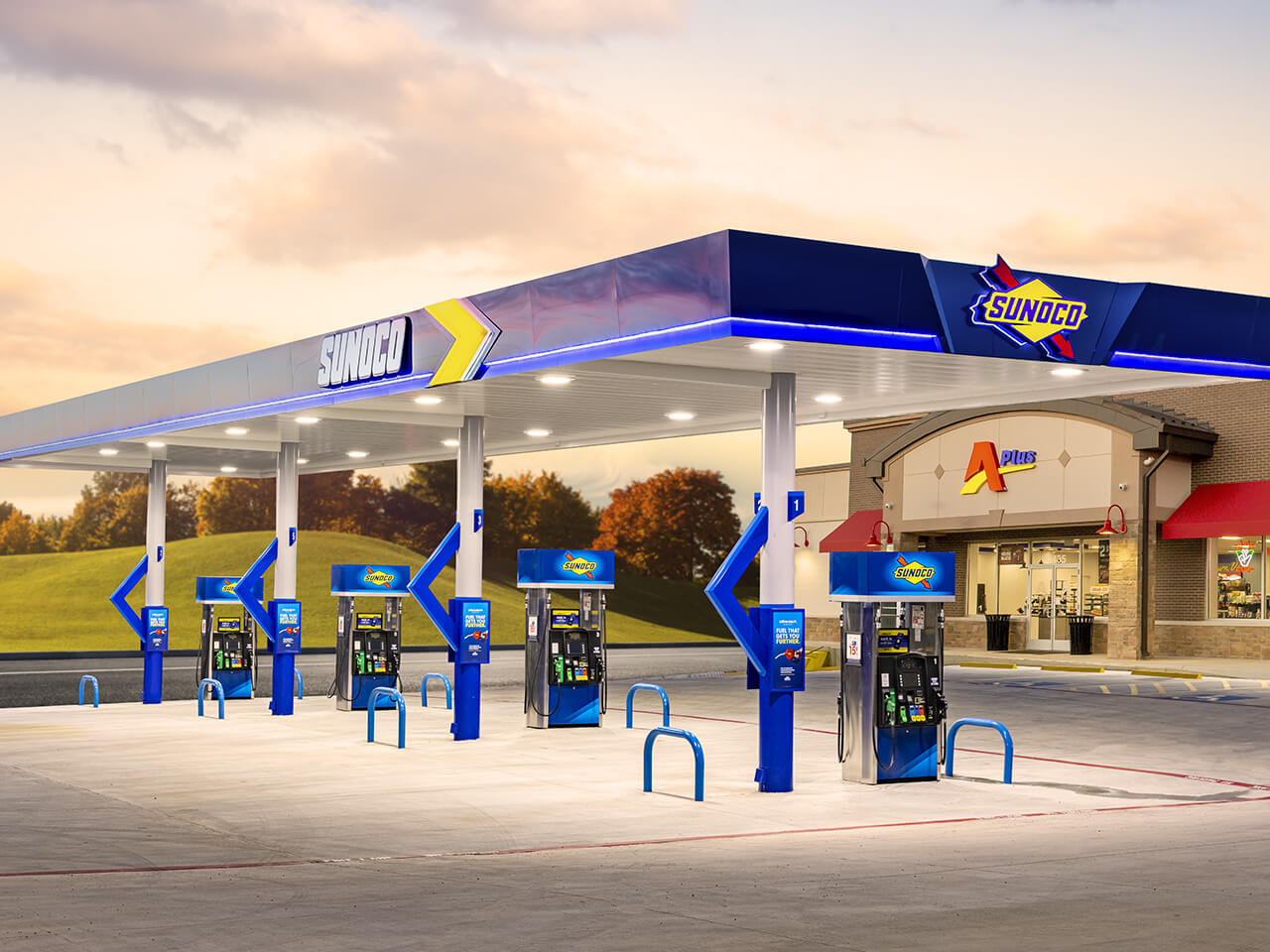 Sunoco gas pumps at APlus store
