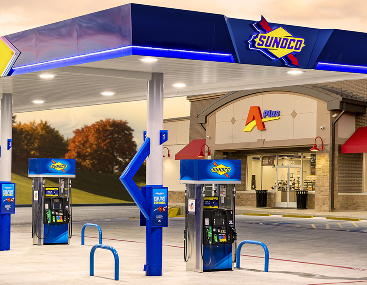 Sunoco gas pumps at Aplus convenience store