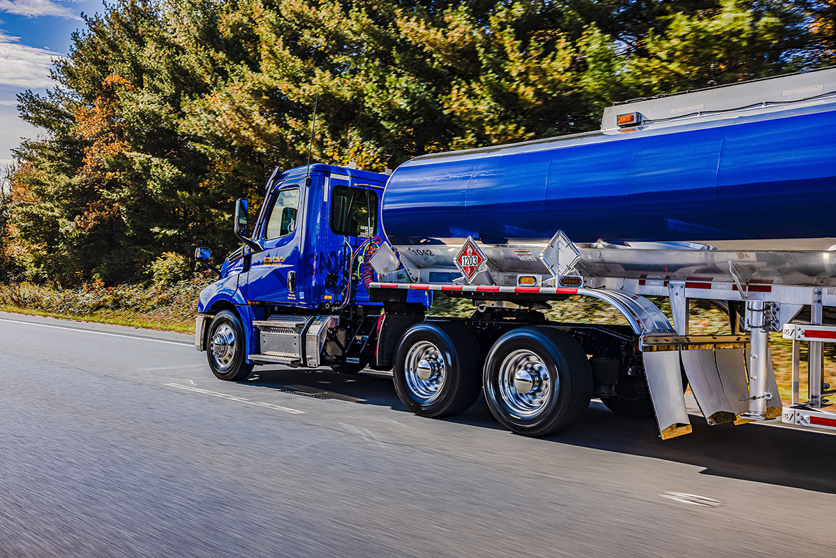 Blue fuel delivery truck