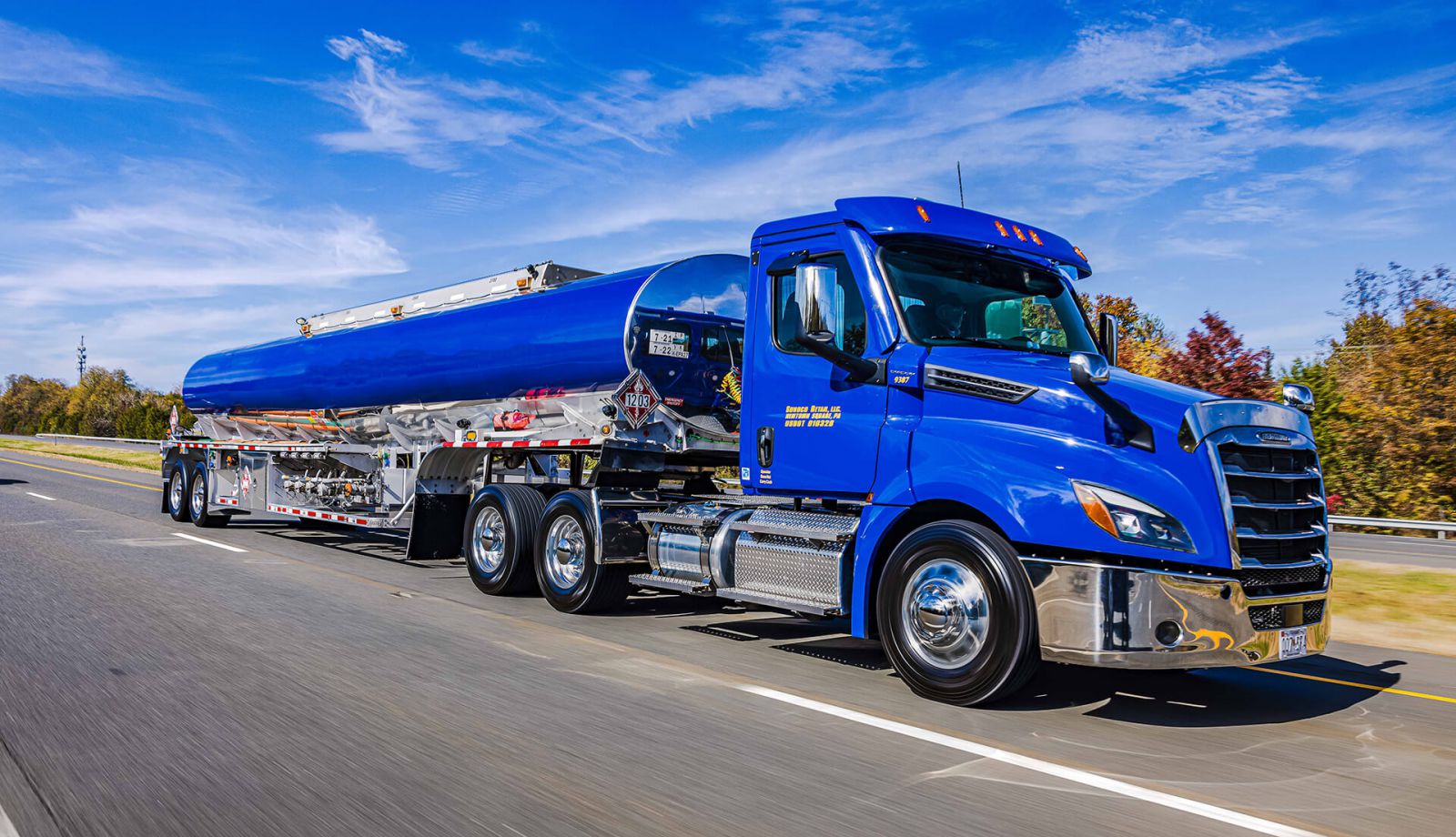 Blue tanker truck