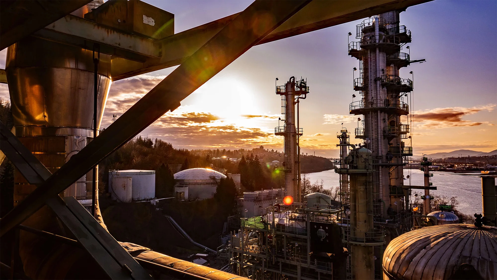 Burnaby refinery at sunset