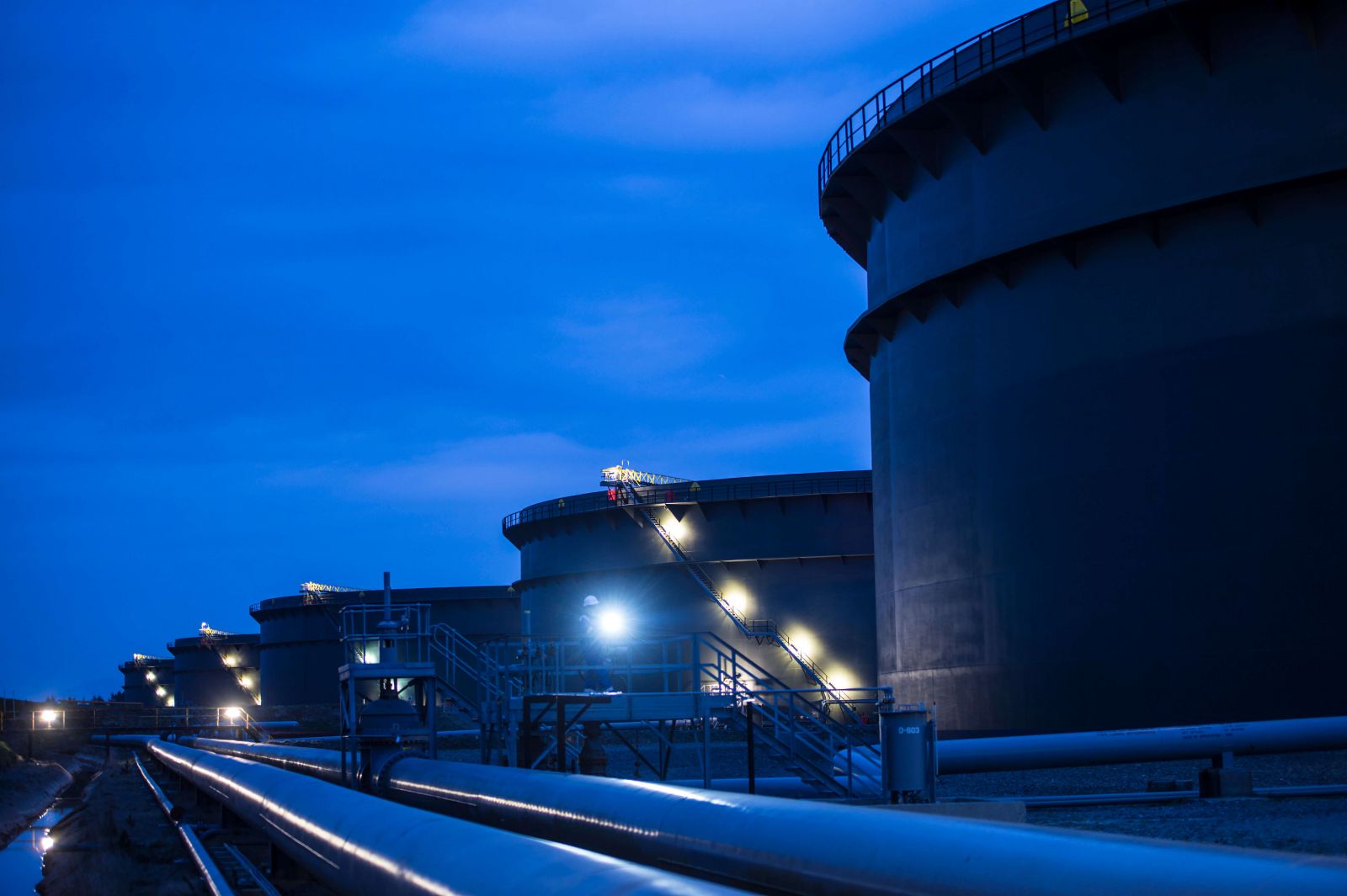 Terminal tanks at nighttime