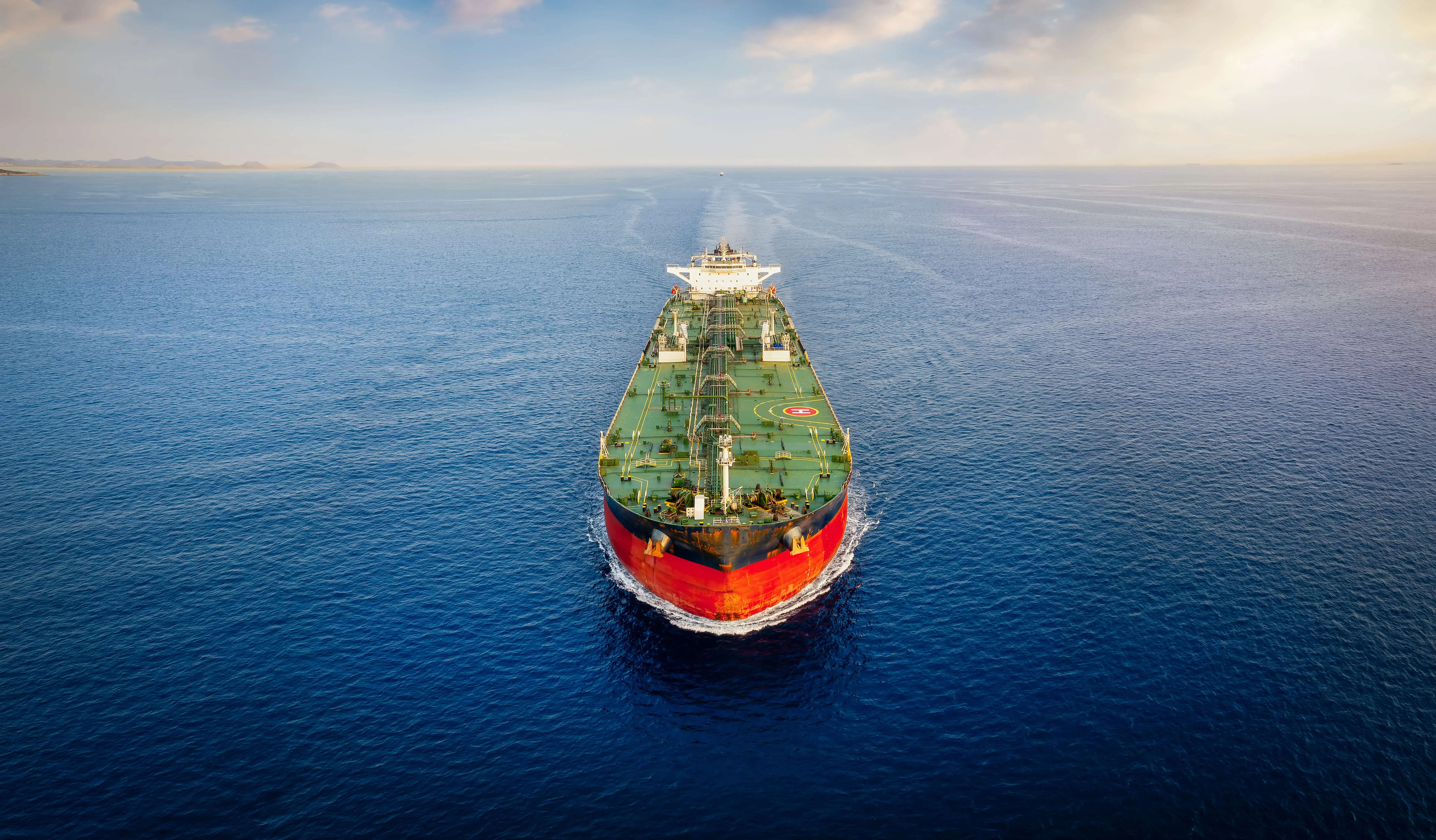 Aerial front view of a heavy crude oil ship
