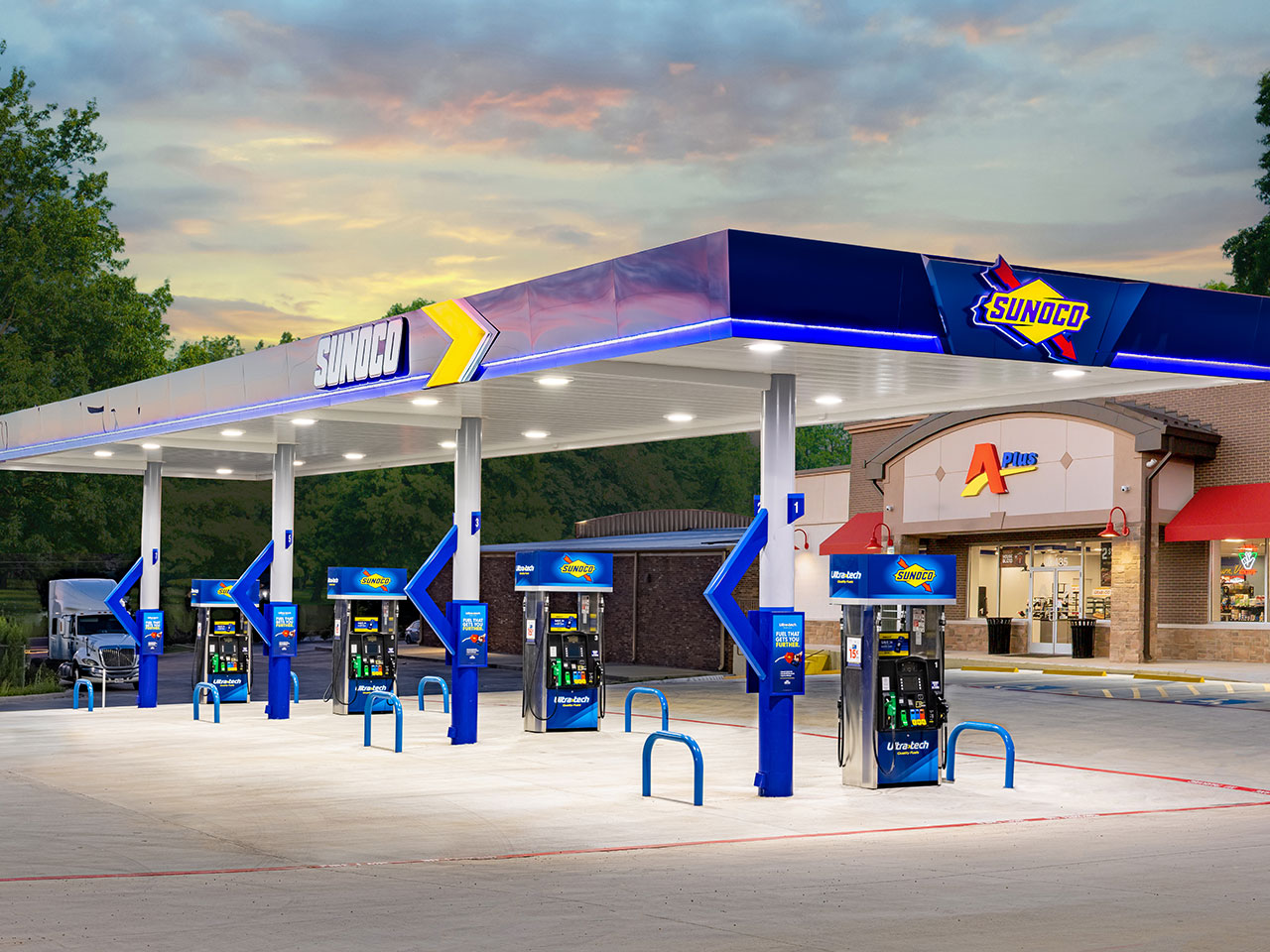 Sunoco gas pumps at APlus store