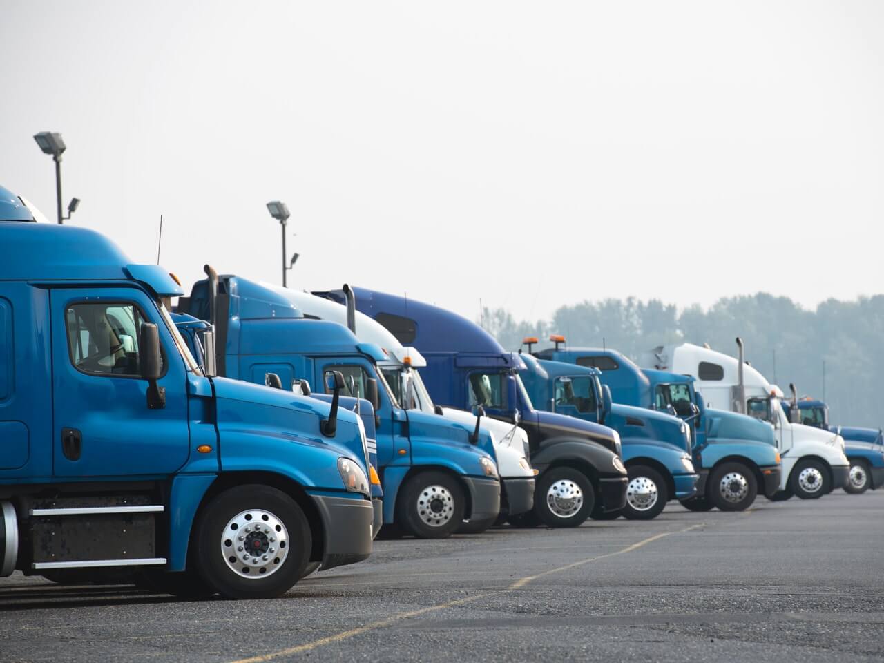 Line of unbranded fuel trucks in a row