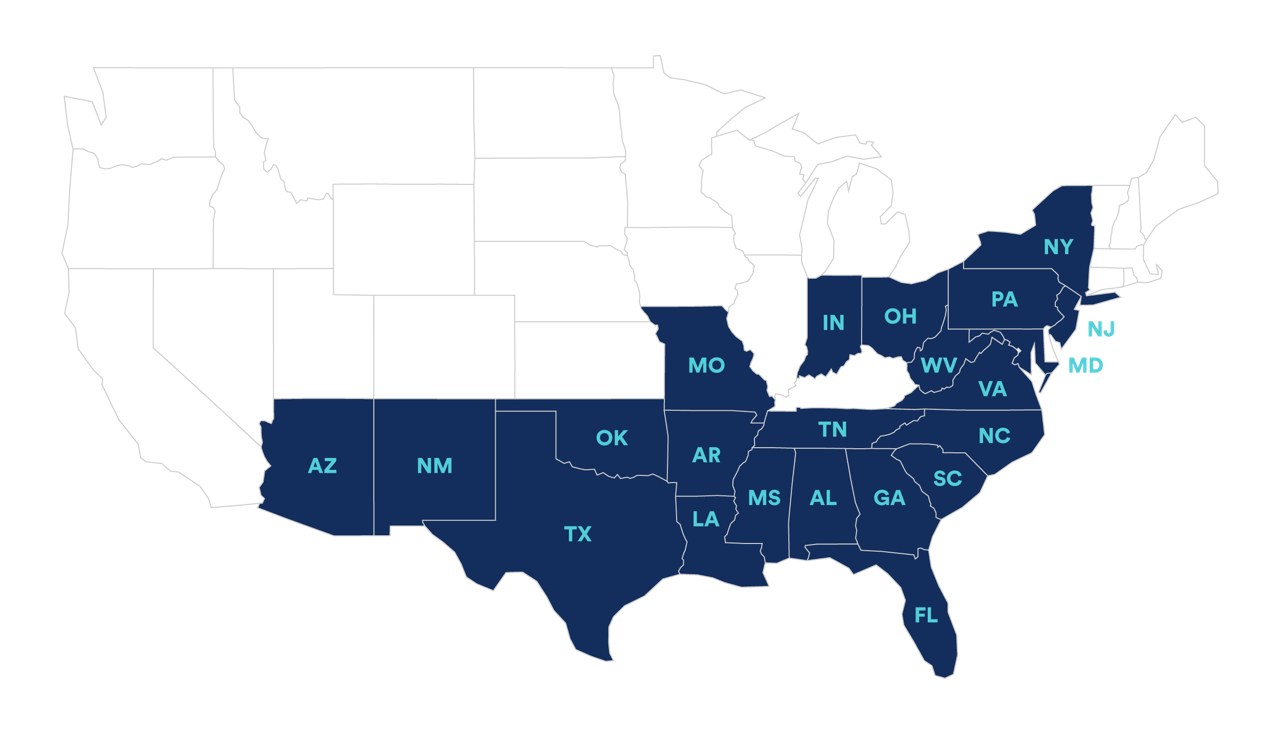 Map of unbraded service areas in United States
