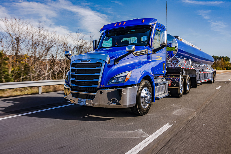 Blue fuel delivery truck